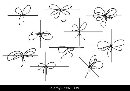 Einfache handgezeichnete Schleife mit einem hübschen Knoten im minimalistischen Stil. Vektor-Symbol für dünne Linien im klaren Doodle-Stil. Perfekt für ein Geschenk Stock Vektor