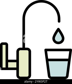 Wasserhahn, Rohrleitungen. Symbol für Filtrations- und Reinigungswasser. Osmose und Entsalzung. Trinkwasser. Farbzeichen der Filter-Wasservektorsymbole für Web Stock Vektor