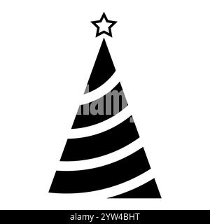 Weihnachtsbaum Silhouette Symbol Icon Form, schwarz-weiße Vektor Illustration von einem stilisierten verzierten Weihnachtsbaum mit Stern, isoliert auf weiß Stock Vektor