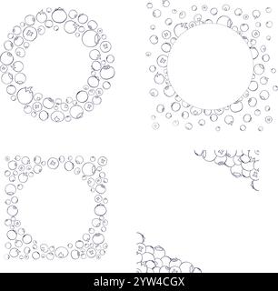 Handgezeichnete grafische Strichababbildungen von runden Blaubeerrahmen. Detaillierter Vektor-Rahmen mit Blaubeeren. Geeignet für Menü, Broschüren, Fl Stock Vektor