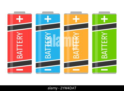 Ein Set mit vier bunten Batterien. Vektorabbildung Stock Vektor