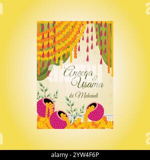 Indische Hochzeit. Indische haldi-Nacht. Haldi- und Mehndi-Nacht-Einladungskarte. Editierbare Vektor-Illustration für traditionelle rajasthani indische haldi , meh Stock Vektor