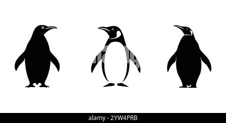 Pinguin-Silhouetten-Set. Pinguin-Symbole eingestellt. Schwarz-weißer Pinguin. Vektorabbildung Stock Vektor