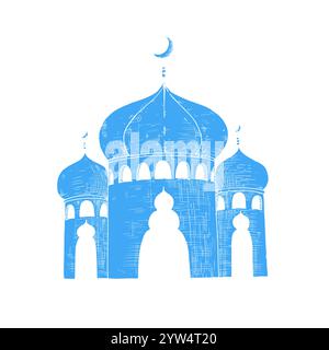 Vektor-islamisches Minarett. Grafische Illustrationsmoschee, Turm isoliert auf weißem Hintergrund. Muslimische handgezeichnete Linienzeichnung, Urlaub Ramadan Kareem oder Eid Stock Vektor