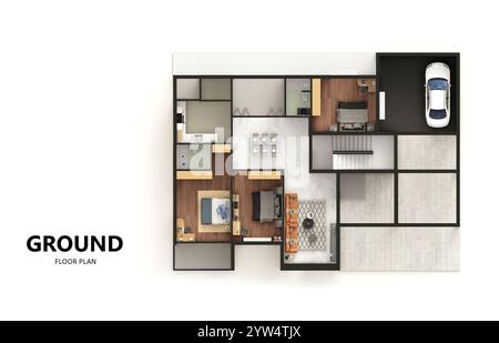 Kleine, kompakte Wohnung mit isometrischer 3D-Darstellung Stockfoto