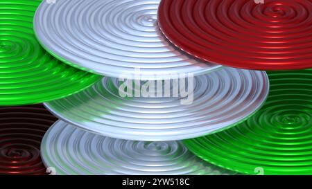Abstraktes 3D-Rendering von rot-grünen weihnachtlichen Spiralen Stockfoto
