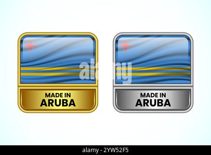 Hergestellt aus Aruba-Label-Ikone in Gold und Silber. Flaggensymbolgruppe für Unternehmen Stock Vektor