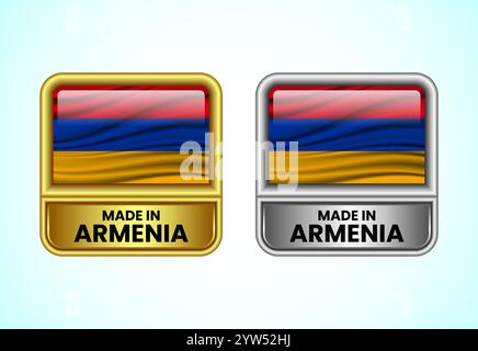 Hergestellt in Armenien, ist das Label in Gold und Silber gehalten. Flaggensymbolgruppe für Unternehmen Stock Vektor