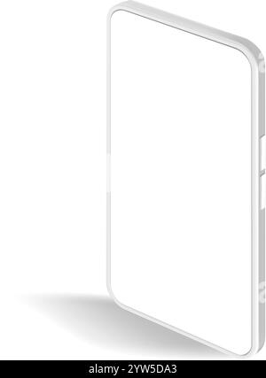 Modernes weißes Smartphone mit leerem Bildschirm, das auf weißem Hintergrund einen Schatten darstellt, perfekt für die Präsentation mobiler Apps oder Websites Stock Vektor