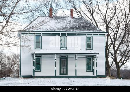 Die Harry S Truman Jungenfarm befindet sich unter einer dünnen Schneedecke in Grandview, Missouri. Stockfoto