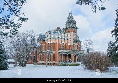 Das Harvey Vaile Mansion ist ein viktorianisches Haus, das 1881 in Independence, Missouri, erbaut wurde. Colonel Vaile hat es mit den neuesten Annehmlichkeiten entworfen, wie Flusen Stockfoto