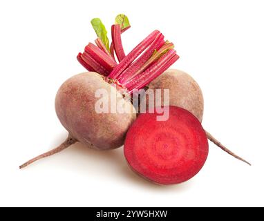 Aufgeschnittene Rübenpfade isoliert auf weiß Stockfoto