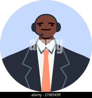 Freundlicher männlicher Kundendienstmitarbeiter, der ein Headset und einen Anzug trägt, bietet Unterstützung und Lösungen mit einem Lächeln und verkörpert Professionalität Stock Vektor