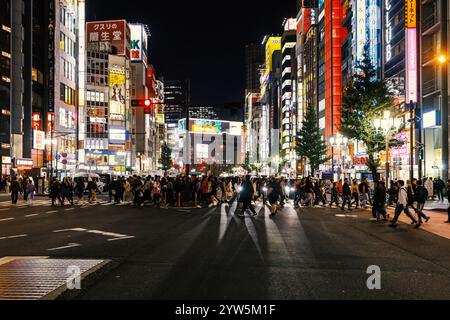 Tokio, Japan - 1. November 2024: Die Menschen überqueren einen geschäftigen Fußgängerübergang Stockfoto