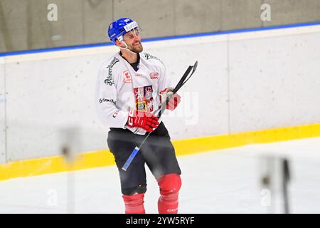 Pardubice, Tschechische Republik. Dezember 2024. Jiri Smejkal nimmt am Training der tschechischen Nationalmannschaft vor den Schweizer Hockeyspielen Teil, Teil der Euro Hockey Tour, am 9. Dezember 2024 in Pardubice, Tschechien. Quelle: Josef Vostarek/CTK Photo/Alamy Live News Stockfoto