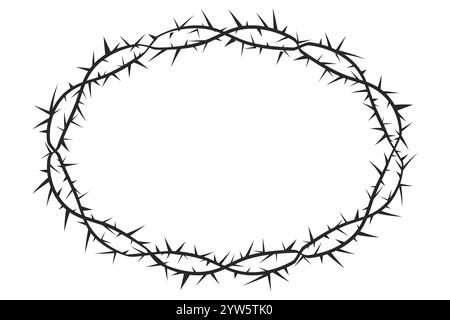 Thorn Stängelrebe mit Stacheln einfacher Rand Oval y2k gruseliger Zweig. Tätowierung mit Stacheldraht. Begrenzungsrahmen. Romantischer Goth. Vektorabbildung Stock Vektor
