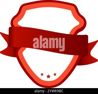 Rotes Band, das sich um ein leeres Schild mit drei roten Sternen schmiegt, schafft ein festliches und feierliches Design, ideal für Werbeaktionen oder Auszeichnungen Stock Vektor