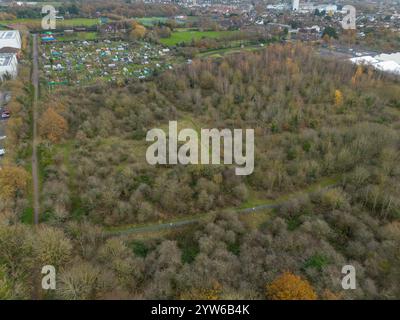 Luftaufnahme des Parks, der für die Ausbildung auf dem Campus der Brunel University of London in Uxbridge, Großbritannien, genutzt wurde. Stockfoto
