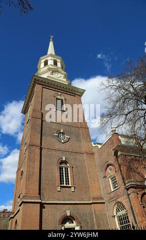 Christ Church Tower vertikal - Philadelphia, Pennsylvania Stockfoto