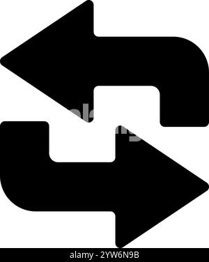 Zwei schwarze Pfeile drehen sich gegen den Uhrzeigersinn, tauschen Daten oder Informationen aus und symbolisieren einen kontinuierlichen Prozess der gemeinsamen Nutzung und Gegenseitigkeit auf einem Clean Stock Vektor