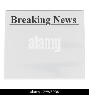 Zeitung, Vorlage nachgeahmt. Breaking News Titel in Zeitung, 3D Rendering isoliert auf weißem Hintergrund Stockfoto