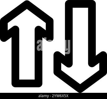 Zwei schwarze Pfeile zeigen in entgegengesetzte Richtungen, einer nach oben und der andere nach unten und symbolisieren gegensätzliche Konzepte oder Entscheidungen Stock Vektor