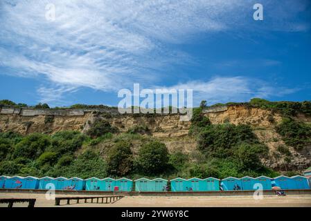 Strandhütten am Sandown Beach, Isle of Wight Stockfoto