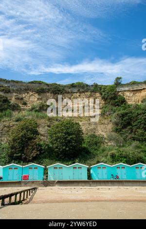 Strandhütten am Sandown Beach, Isle of Wight Stockfoto