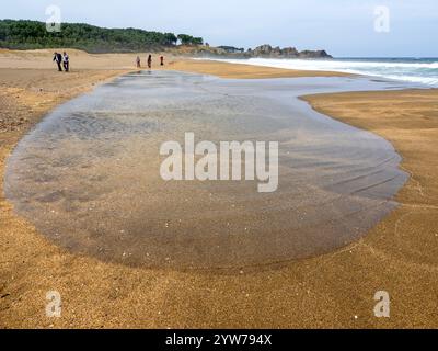 Wanderer am Osuka Beach, Teil des Michinoku Coastal Trail Stockfoto