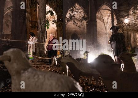 Barcelona, Barcelona, Spanien. Dezember 2024. Die Menschen besuchen die traditionelle Krippe in der Kathedrale von Barcelona. (Kreditbild: © Marc Asensio Clupes/ZUMA Press Wire) NUR REDAKTIONELLE VERWENDUNG! Nicht für kommerzielle ZWECKE! Stockfoto