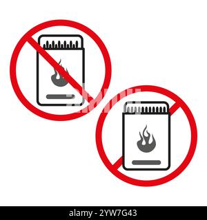Symbol „keine Übereinstimmungen zulässig“. Rotes Verbotsschild. Feuersymbol mit Übereinstimmungen. Illustration des flachen Vektors. Stock Vektor