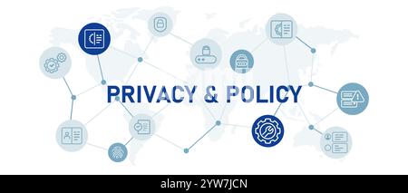 Datenschutz- und Richtliniensymbol festlegen Verteidigung System Internetsicherheit Private Datenbankverschlüsselung Passwort Vorhängeschloss Computersicherheit Design-Übersicht Stock Vektor