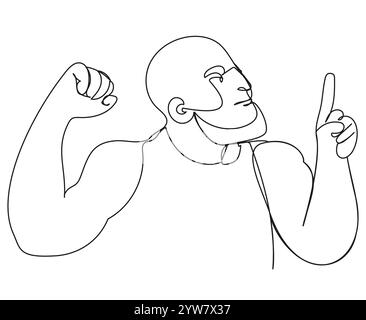 Glatzkopf mit Bart, der mit dem Finger in den Himmel zeigt Stock Vektor