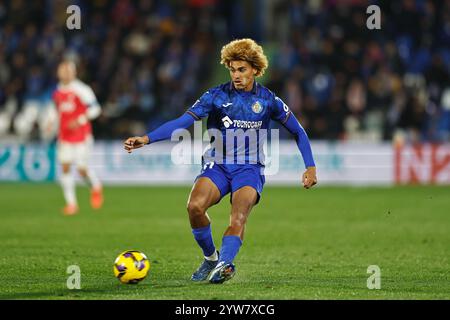 Getafe, Spanien. Dezember 2024. John Patrick (Getafe) Fußball/Fußball : spanisches Spiel "LaLiga EA Sports" zwischen Getafe CF 1-0 RCD Espanyol de Barcelona im Estadio Coliseum Getafe in Getafe, Spanien. Quelle: Mutsu Kawamori/AFLO/Alamy Live News Stockfoto