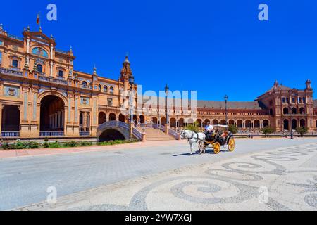 Panoramablick auf die wunderschöne Plaza de Espana in Sevilla, Spanien Stockfoto