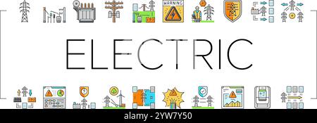 Stromnetz Energiebildsymbole legen den Vektor fest Stock Vektor