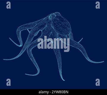 Oktopus Drahtmodell Vektor Illustration auf blauem Hintergrund. Vektorabbildung des Oktopussymbols Stock Vektor