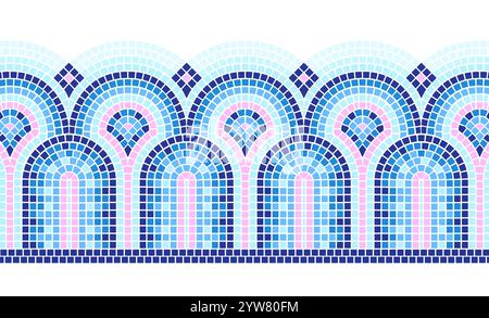 Mosaikfliesen im Badezimmer. Blaue Textur an der Poolwand. Küche mit quadratischem Keramikboden. Schwimmende Konstruktion Innenmaterial Nahaufnahme. Geometrische Gebäudedekoration mit Ornamenten Stock Vektor