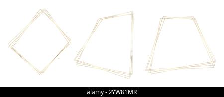 Dünner goldener geometrischer linearer Rahmen. Gold glänzende geometrische Polyederkollektion. Grenzelement für Foto, Dekorationskarte, Zertifikat Stock Vektor