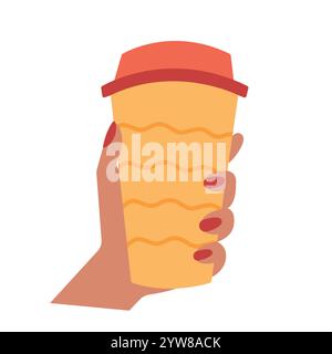 Kaffeetasse in Frau Hand Vektor flache Illustration Stock Vektor