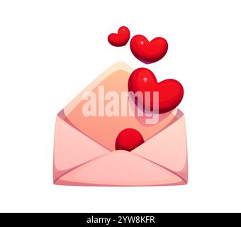 Cartoon Liebesbrief Umschlag mit roten Herzen, die darüber schweben, symbolisieren Romantik, Leidenschaft und Zuneigung. Isolierter Vektor charmante Post, Nachricht für Valentinstag und romantische Anlässe Feier Stock Vektor