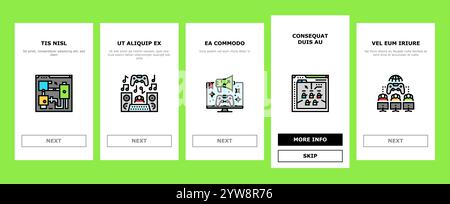 Spieleentwicklung Computer Onboarding Symbole setzen Vektor Stock Vektor