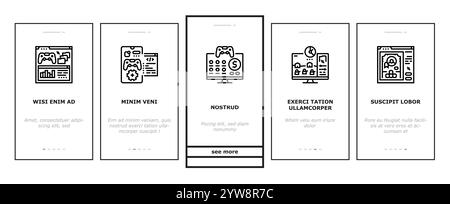 Spieleentwicklung Computer Onboarding Symbole setzen Vektor Stock Vektor
