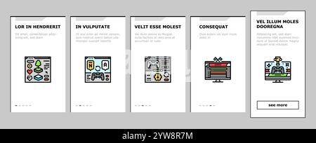 Spieleentwicklung Computer Onboarding Symbole setzen Vektor Stock Vektor