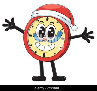 Cartoon Clock Figur mit Weihnachtsmütze Stock Vektor