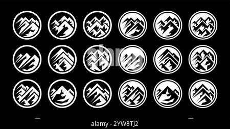 Set mit flachem, kreisförmigem Berggipfel-Logo Stock Vektor