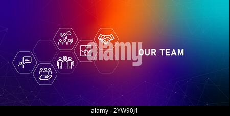 Unsere Teammitglieder Mitarbeiter im Unternehmen Gradienten arbeiten Header Teamwork Office arbeiten mit Icon zusammen Stock Vektor