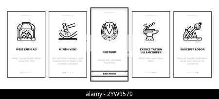 Schmied Schmiede Amboss Hammer Onboarding Symbole setzen Vektor Stock Vektor