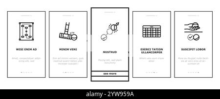 Krocket Hammer Spiel Ball Onboarding Icons Set Vektor Stock Vektor