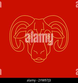 Ziegenbock Kopf Porträt Chinesisches Neujahr monochrome goldene Linie Icon Vektor Illustration. Schaf Maul Bauernhof Tier Kreatur Horoskop Symbol Asiatische astr Stock Vektor